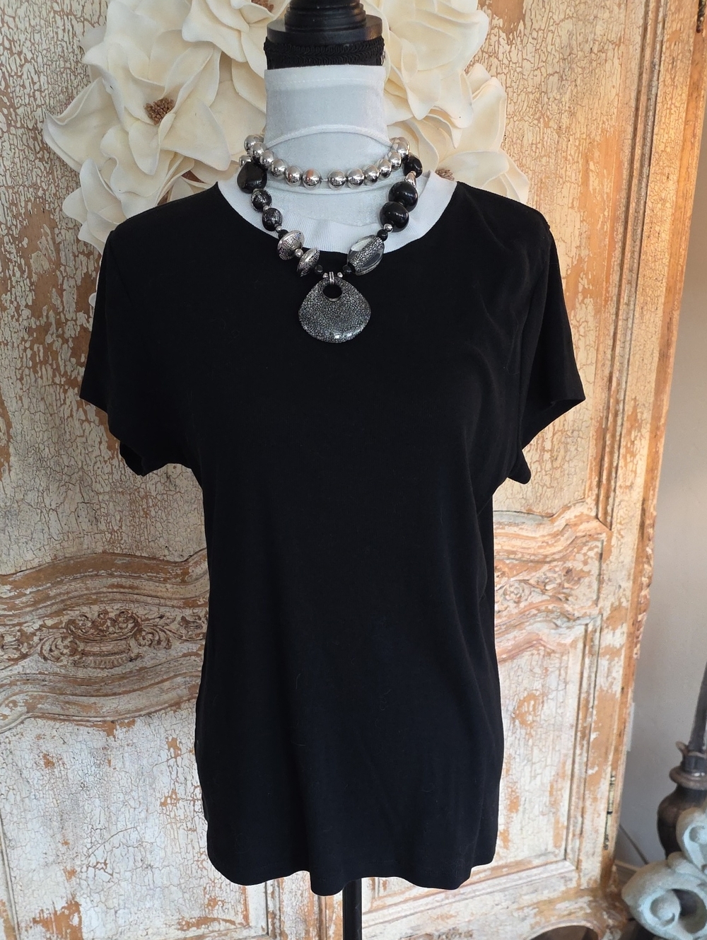 a new day Black Short Sleeve Tee with White Trim